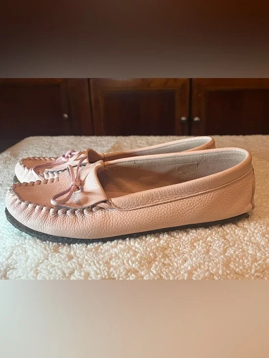 J.Crew Blush Pink Leather Driving Moccasin Loafers Bow Driving Flats Size 9 - Picture 5 of 8